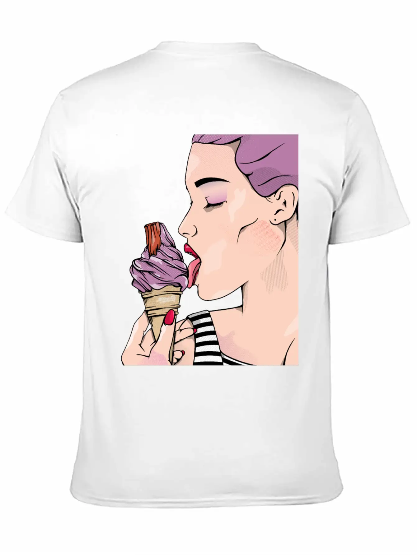 Retro Woman Ice Cream Lick Unisex Casual T-Shirt – Clean Design For Daily Comfort