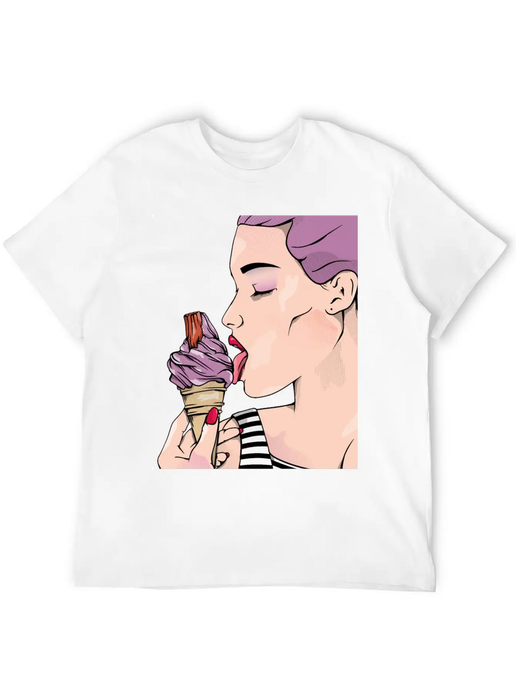 Retro Woman Ice Cream Lick Unisex Casual T-Shirt – Clean Design For Daily Comfort