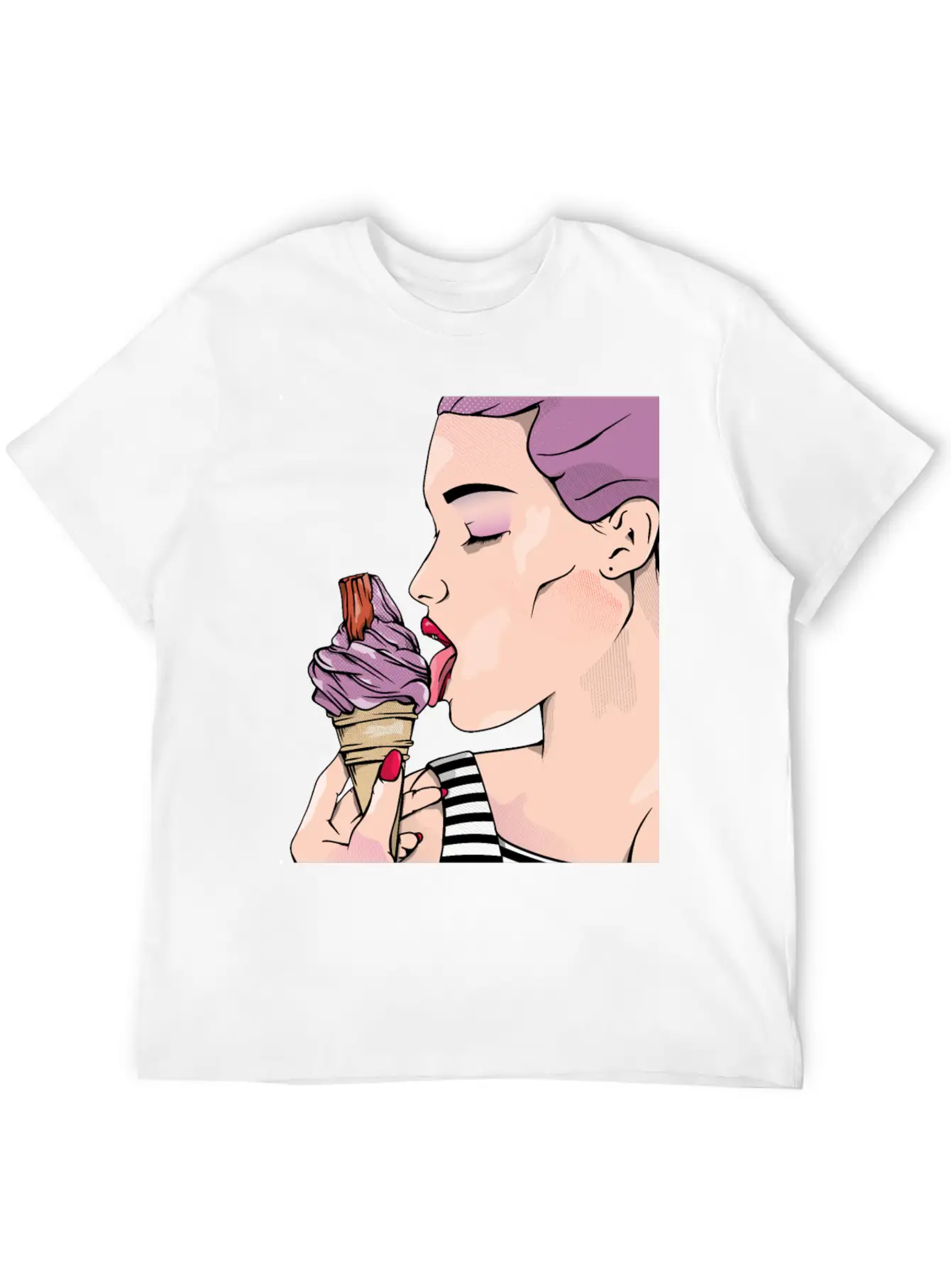 Retro Woman Ice Cream Lick Unisex Casual T-Shirt – Clean Design For Daily Comfort
