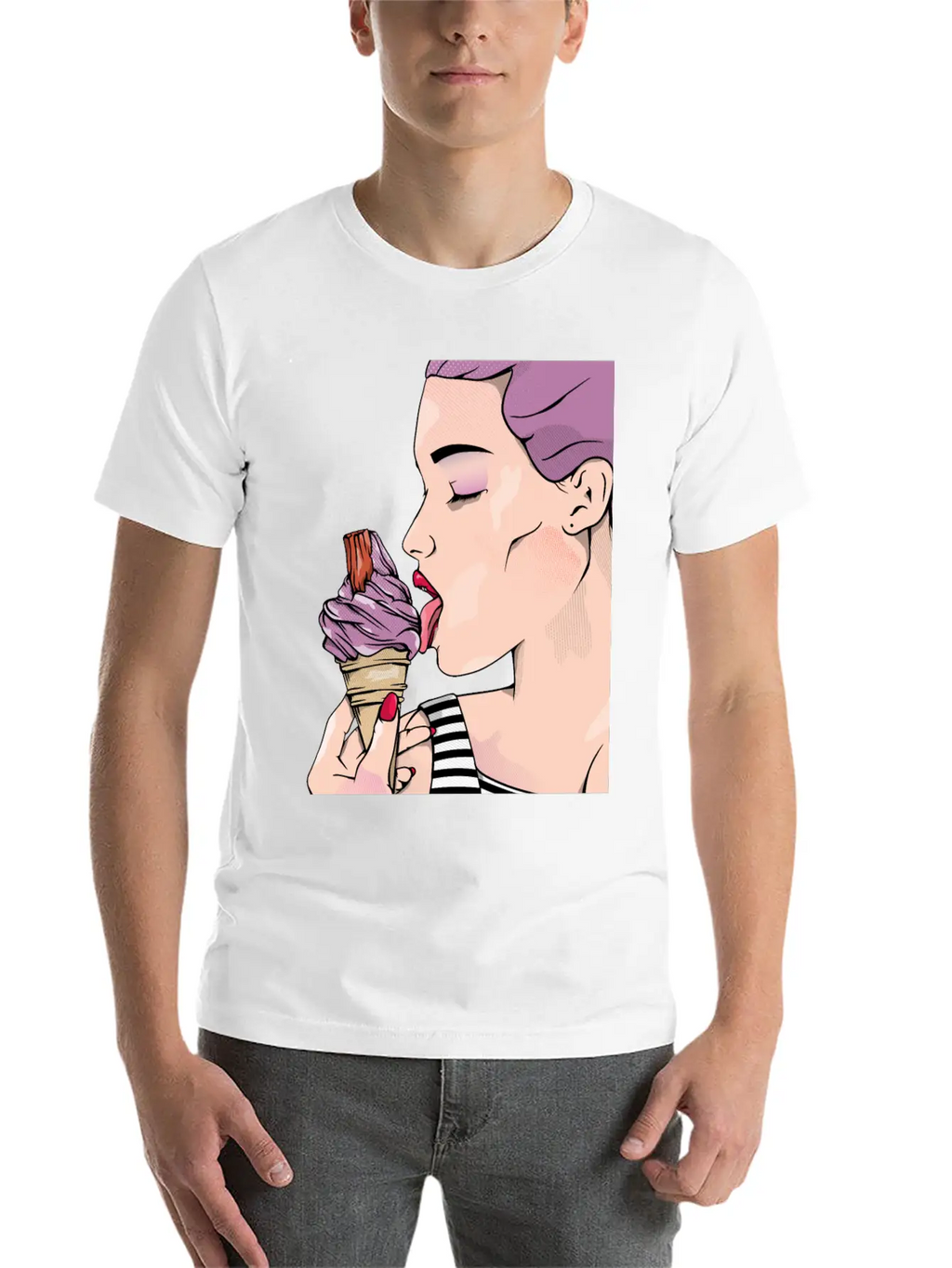 Retro Woman Ice Cream Lick Unisex Casual T-Shirt – Clean Design For Daily Comfort