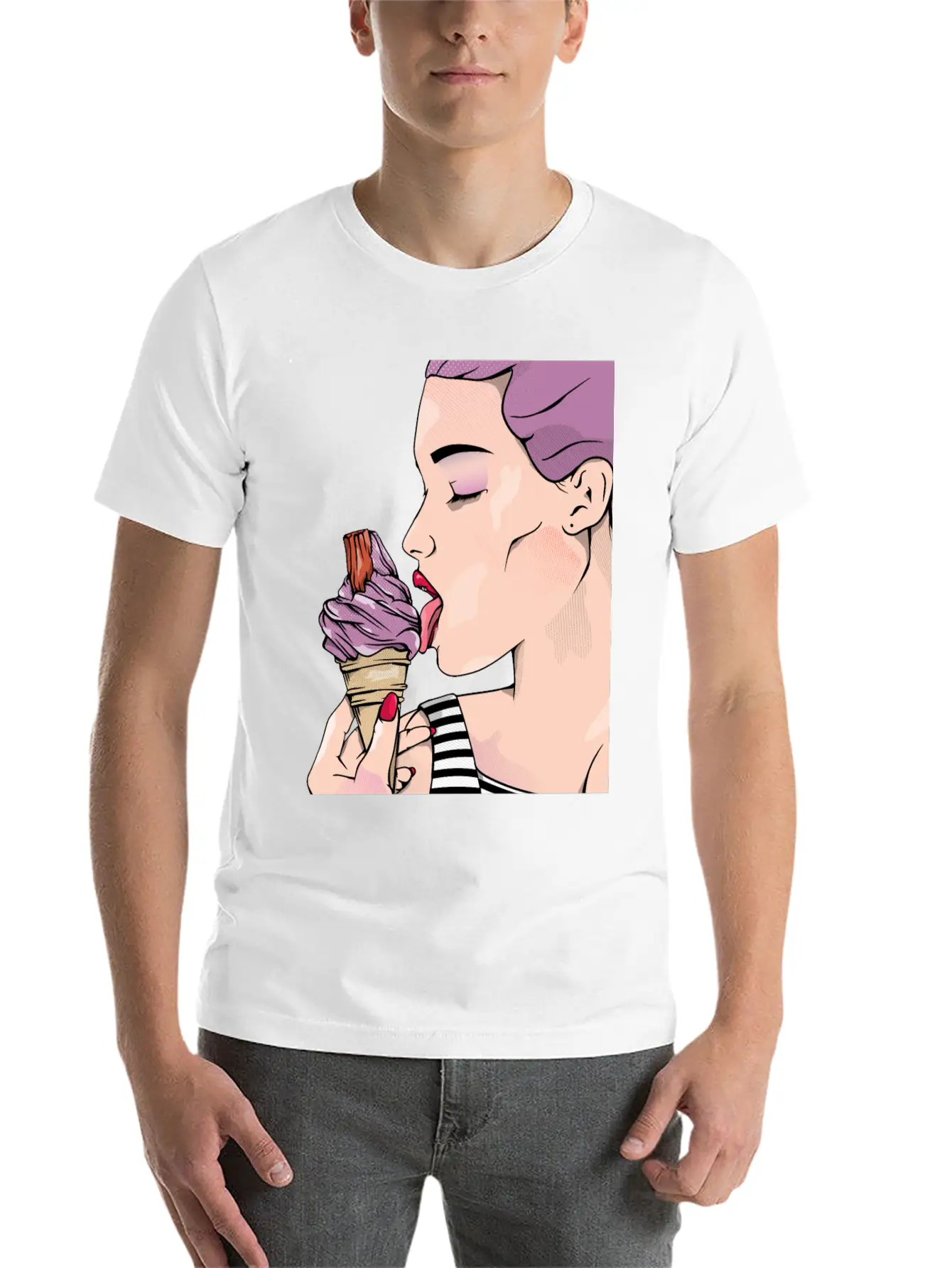 Retro Woman Ice Cream Lick Unisex Casual T-Shirt – Clean Design For Daily Comfort