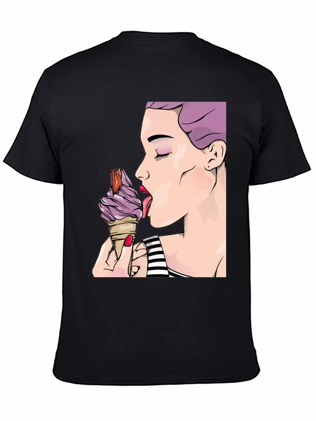 Retro Woman Ice Cream Lick Unisex Casual T-Shirt – Clean Design For Daily Comfort