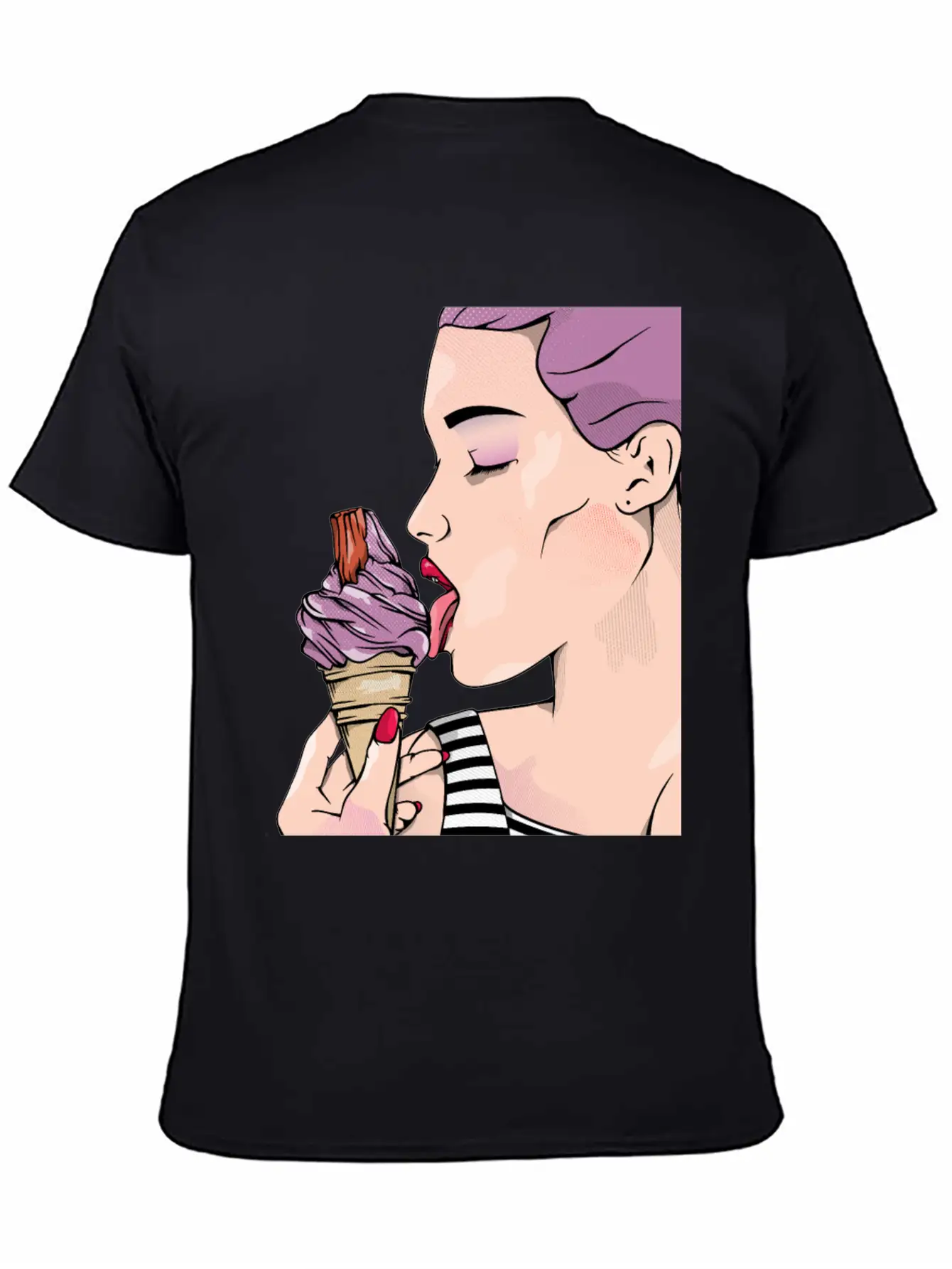 Retro Woman Ice Cream Lick Unisex Casual T-Shirt – Clean Design For Daily Comfort