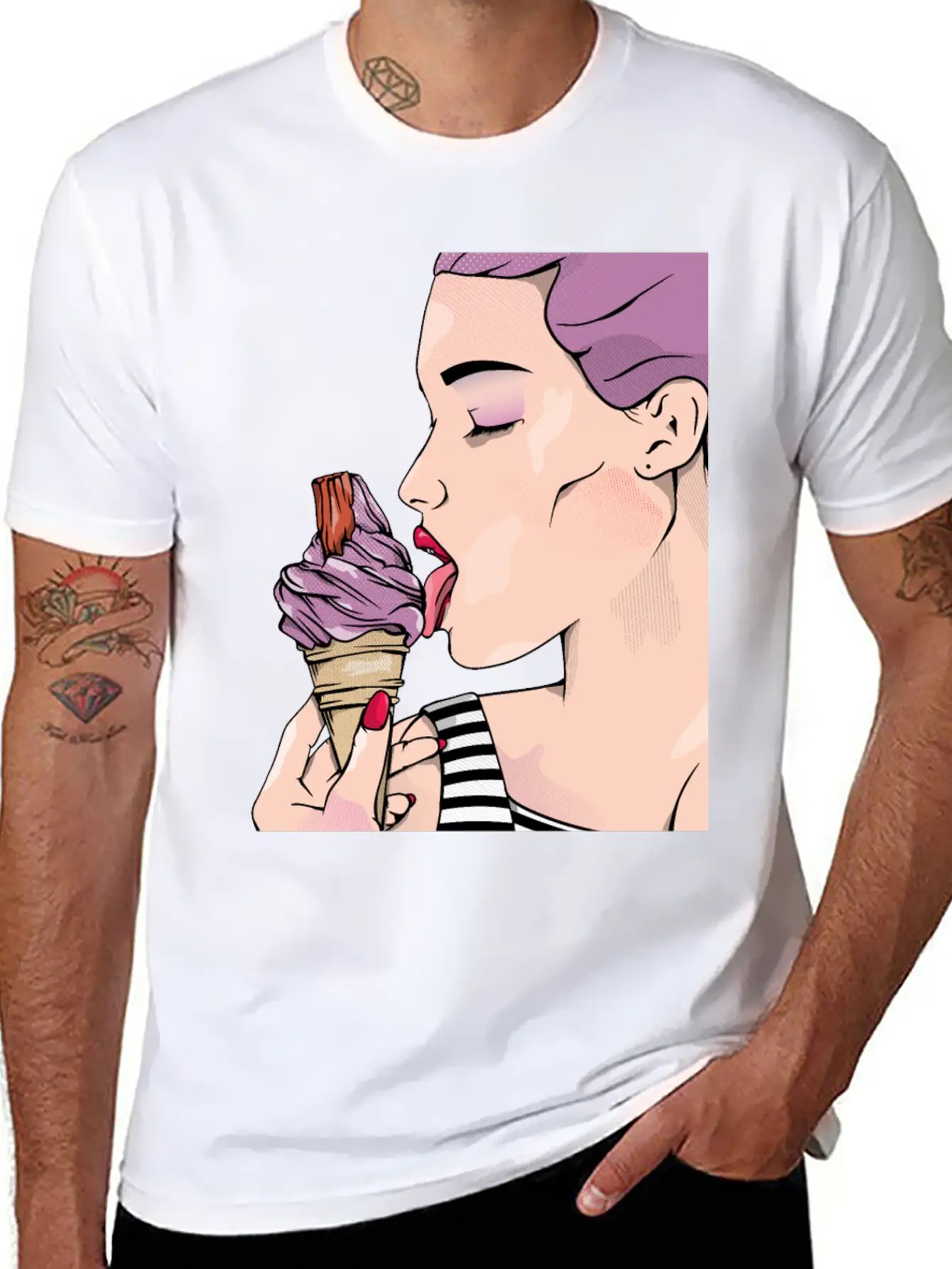 Retro Woman Ice Cream Lick Unisex Casual T-Shirt – Clean Design For Daily Comfort