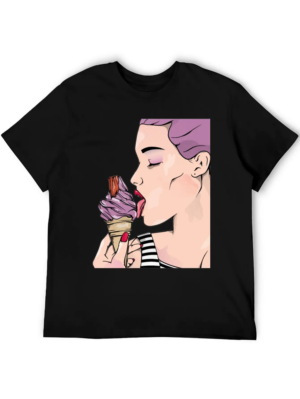 Retro Woman Ice Cream Lick Unisex Casual T-Shirt – Clean Design For Daily Comfort