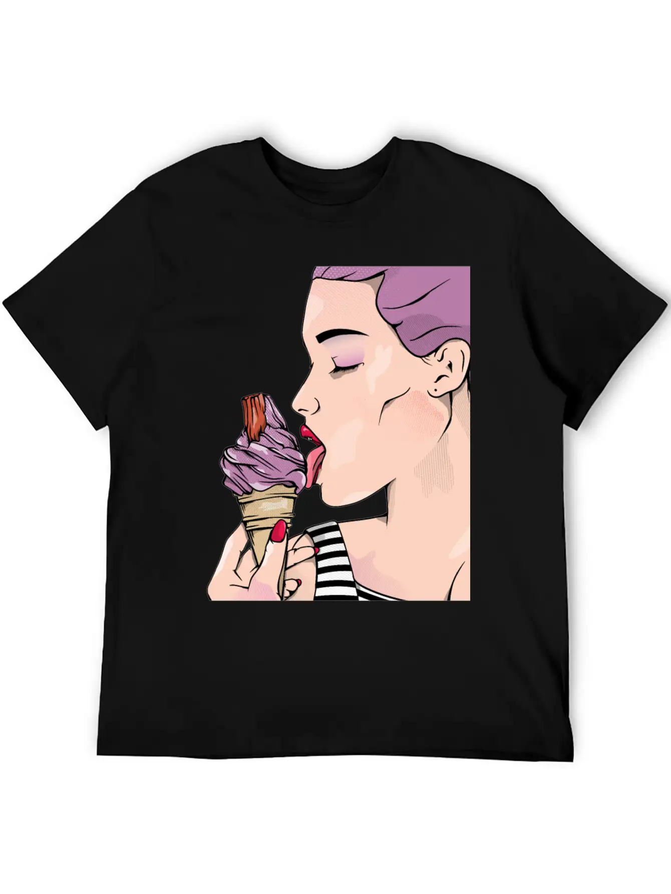 Retro Woman Ice Cream Lick Unisex Casual T-Shirt – Clean Design For Daily Comfort