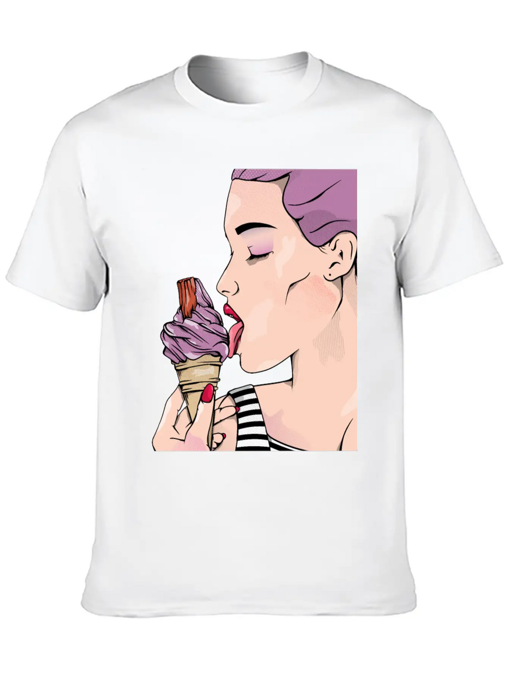 Retro Woman Ice Cream Lick Unisex Casual T-Shirt – Clean Design For Daily Comfort