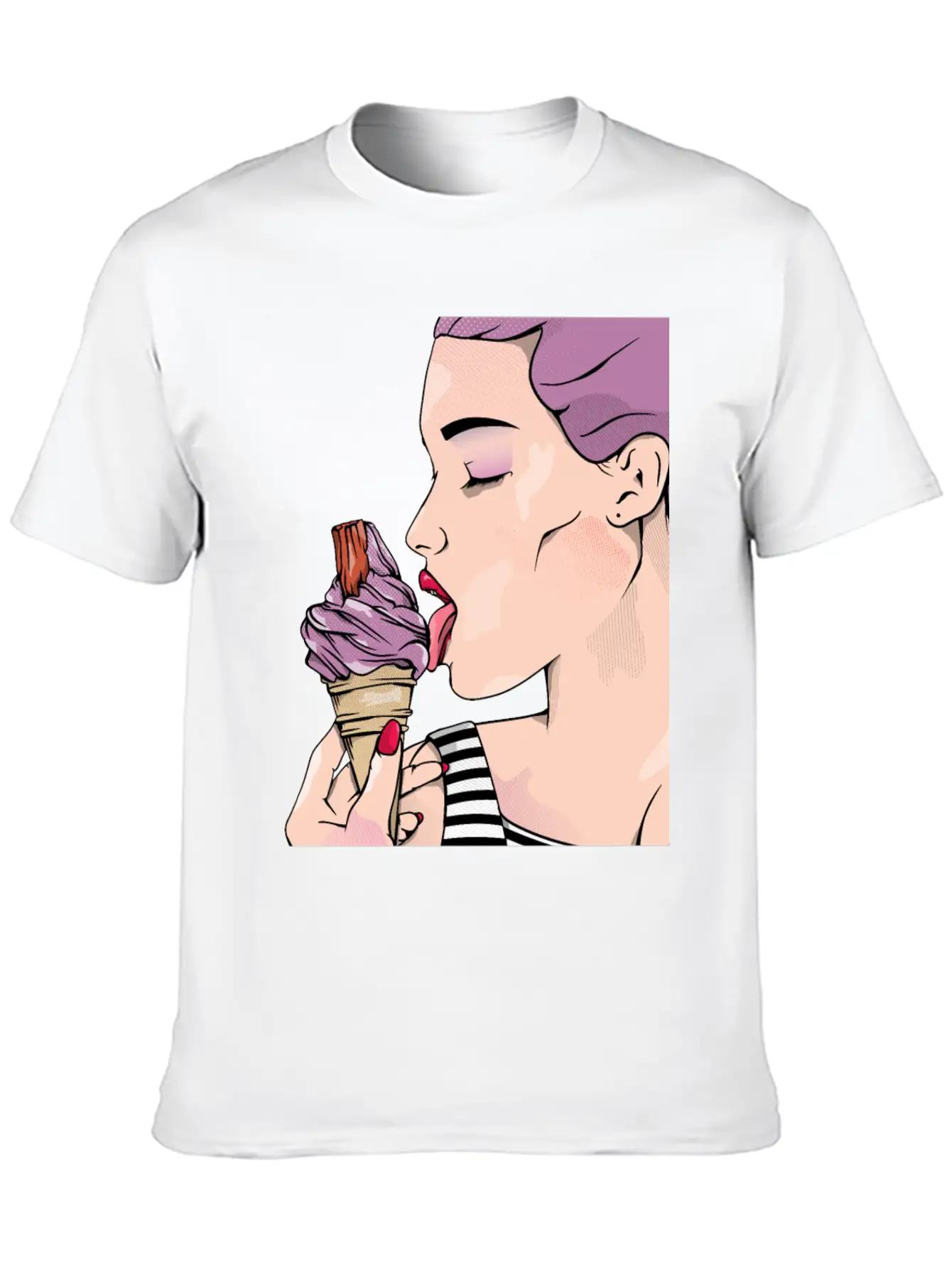 Retro Woman Ice Cream Lick Unisex Casual T-Shirt – Clean Design For Daily Comfort