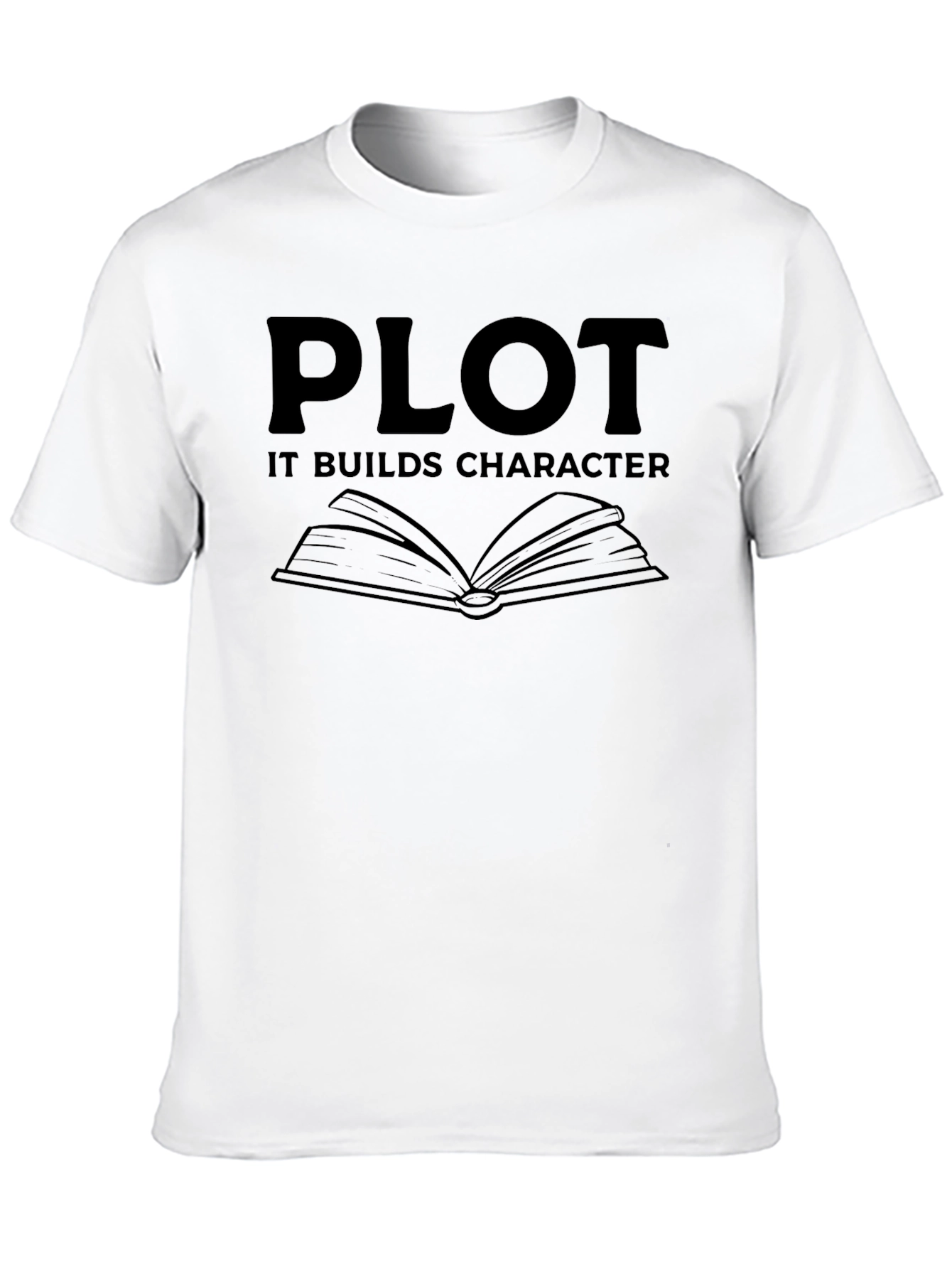 Plot It Builds Character Black Graphic Novelty T-Shirt