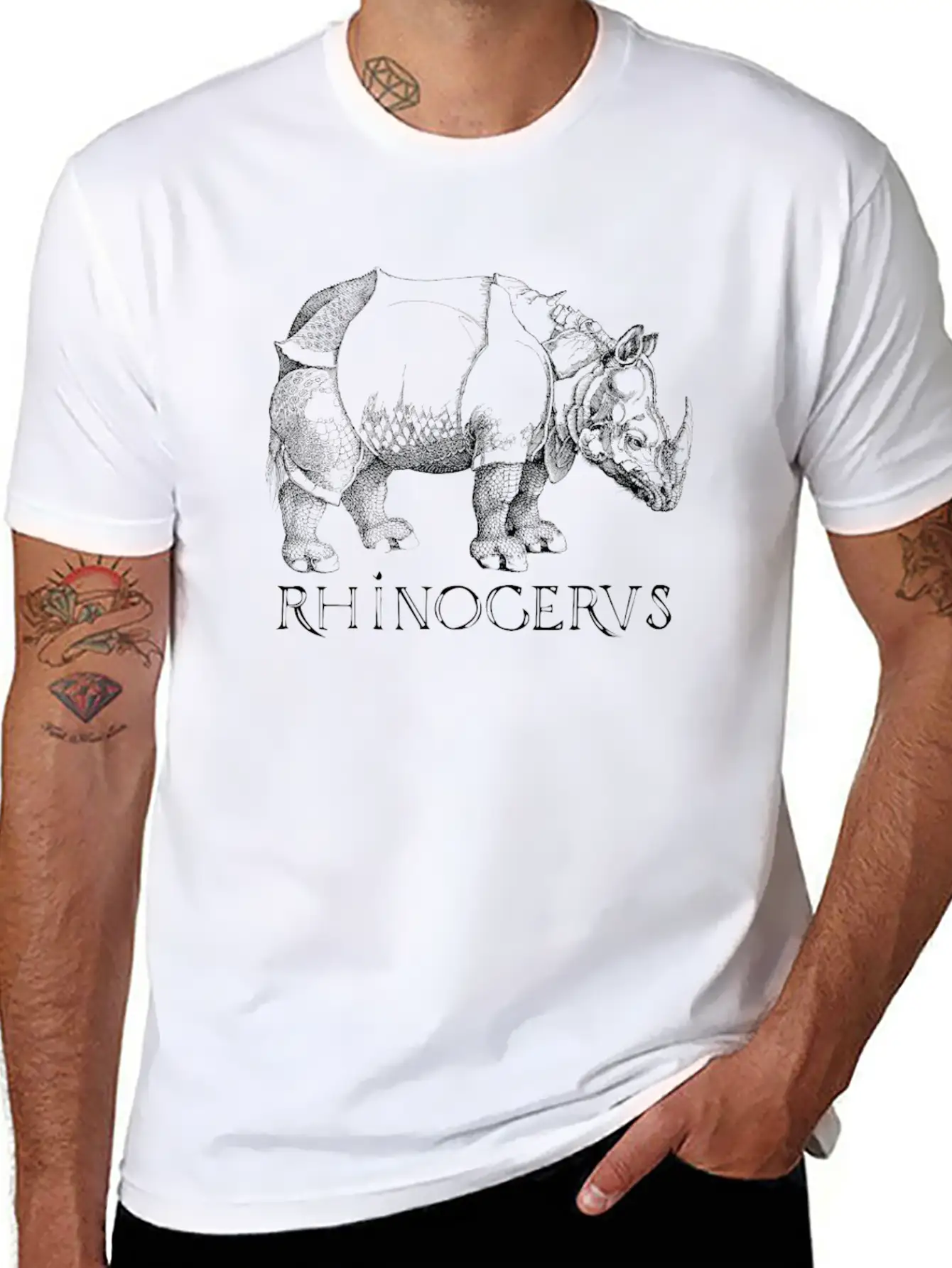 Rhino Rhinoceros Based On Print From German Artist Casual Graphic T-Shirt – Simple And Comfortable Daily Wear
