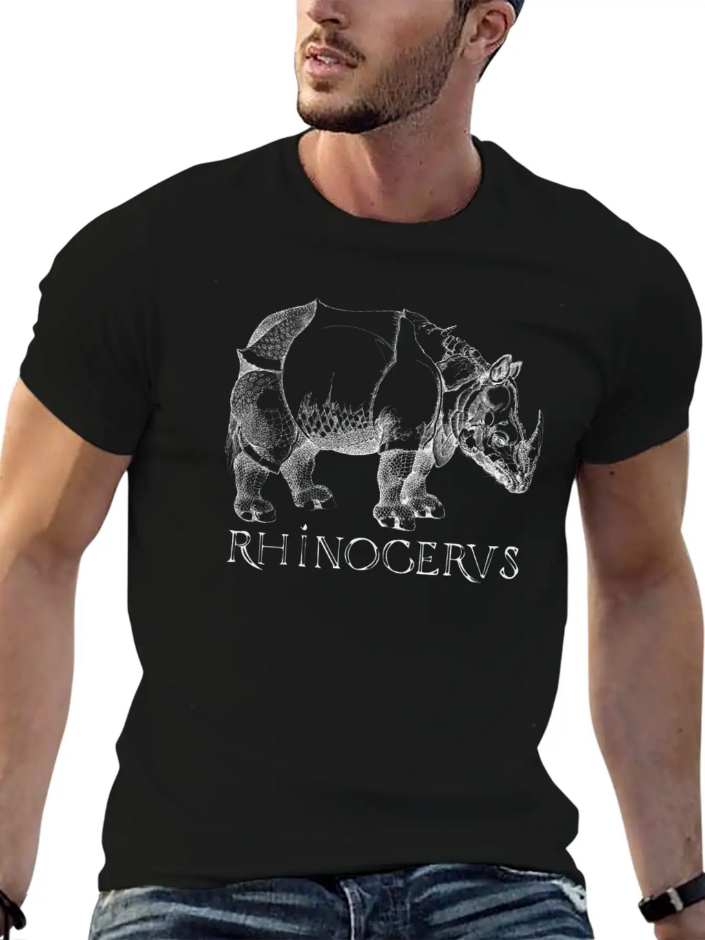 Rhino Rhinoceros Based On Print From German Artist Casual Graphic T-Shirt – Simple And Comfortable Daily Wear