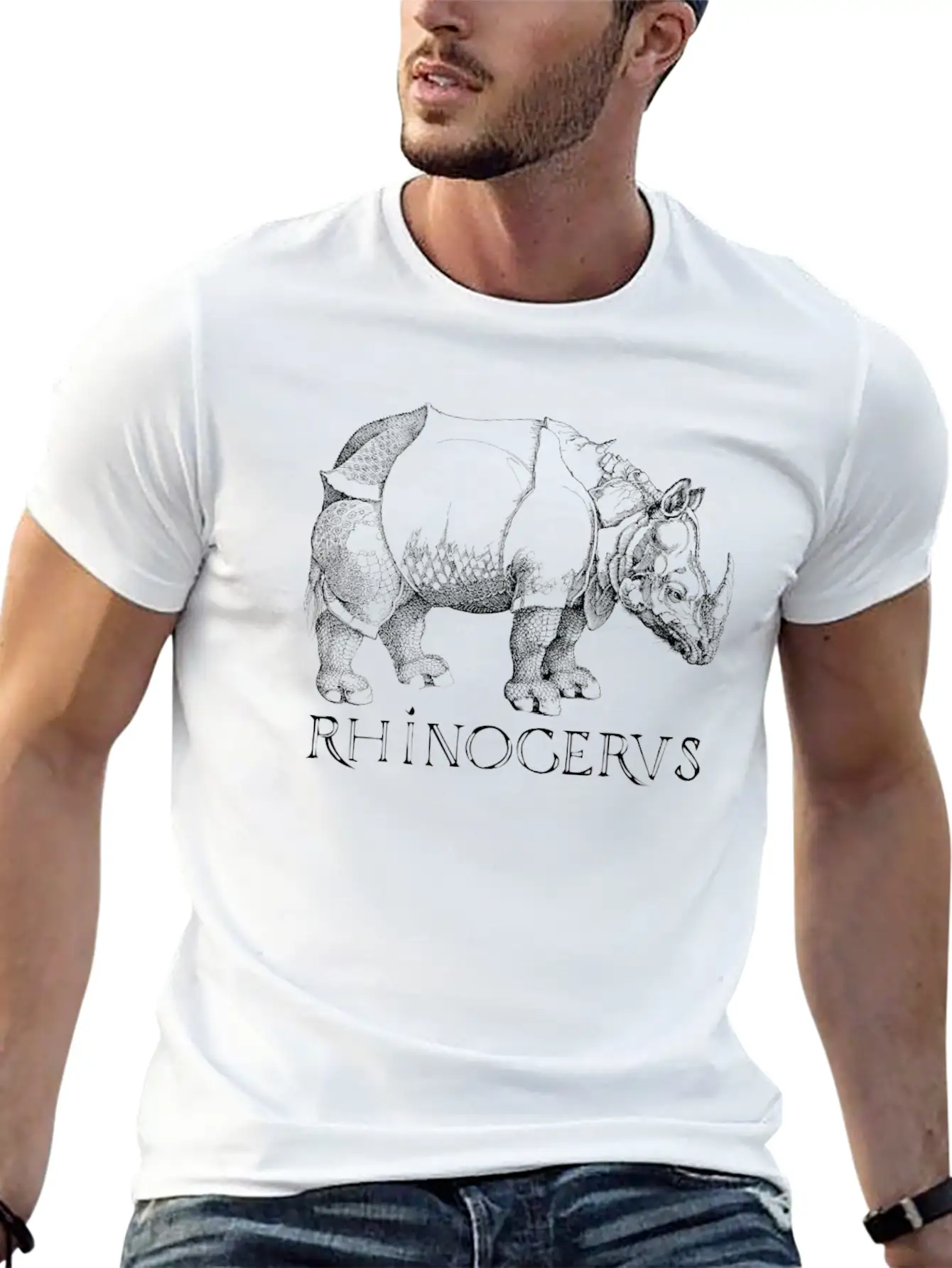 Rhino Rhinoceros Based On Print From German Artist Casual Graphic T-Shirt – Simple And Comfortable Daily Wear