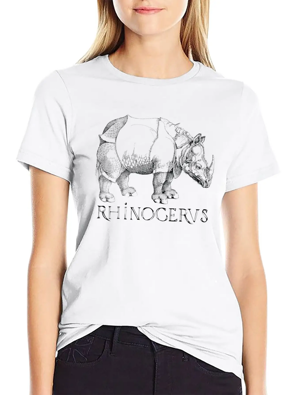 Rhino Rhinoceros Based On Print From German Artist Casual Graphic T-Shirt – Simple And Comfortable Daily Wear