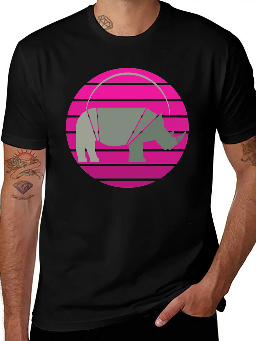 Rhinoceros Sunset Unisex Short Sleeve Soft Cotton T-Shirt – Casual Everyday Wear