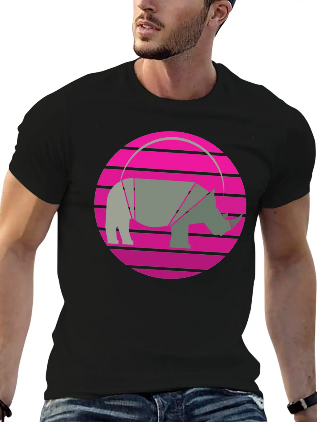 Rhinoceros Sunset Unisex Short Sleeve Soft Cotton T-Shirt – Casual Everyday Wear