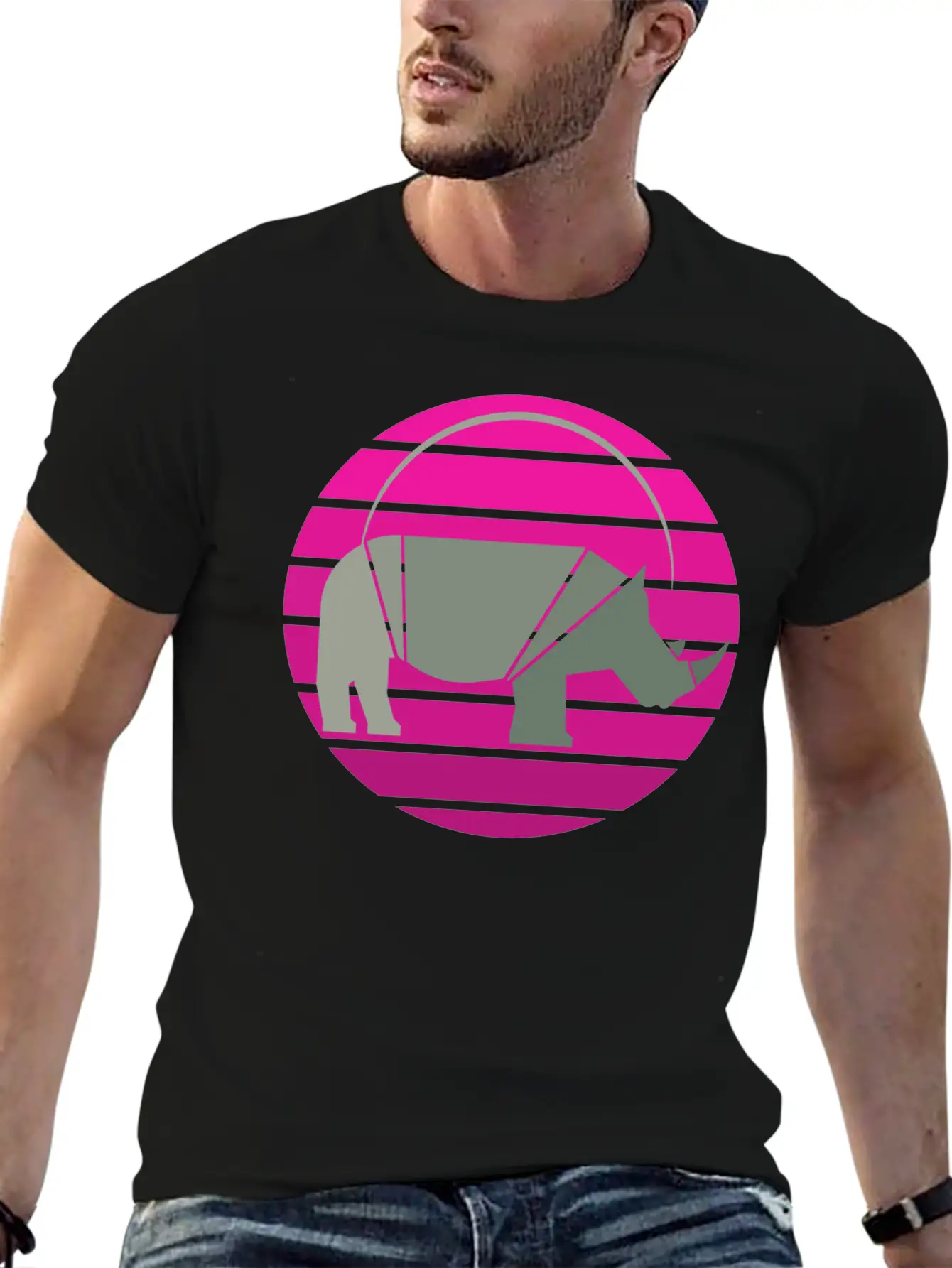 Rhinoceros Sunset Unisex Short Sleeve Soft Cotton T-Shirt – Casual Everyday Wear