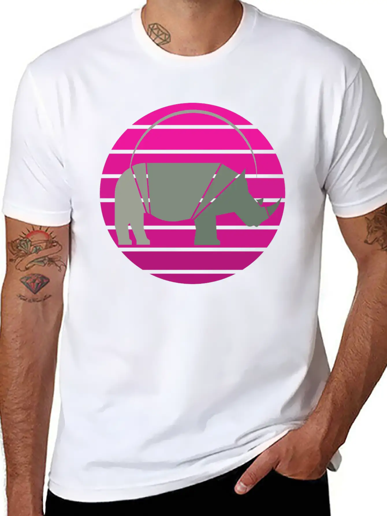 Rhinoceros Sunset Unisex Short Sleeve Soft Cotton T-Shirt – Casual Everyday Wear