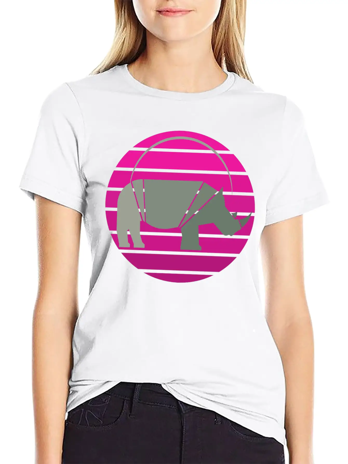 Rhinoceros Sunset Unisex Short Sleeve Soft Cotton T-Shirt – Casual Everyday Wear