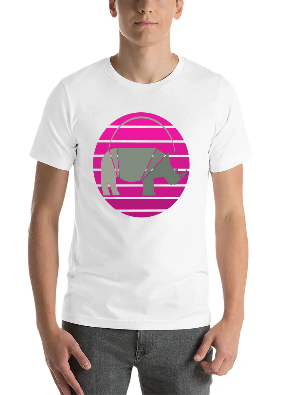 Rhinoceros Sunset Unisex Short Sleeve Soft Cotton T-Shirt – Casual Everyday Wear