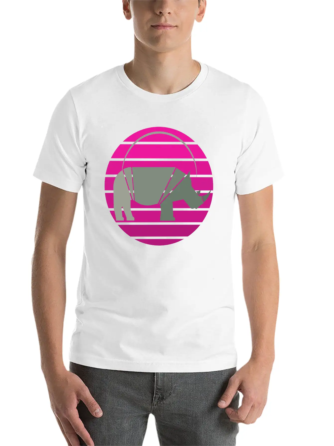 Rhinoceros Sunset Unisex Short Sleeve Soft Cotton T-Shirt – Casual Everyday Wear