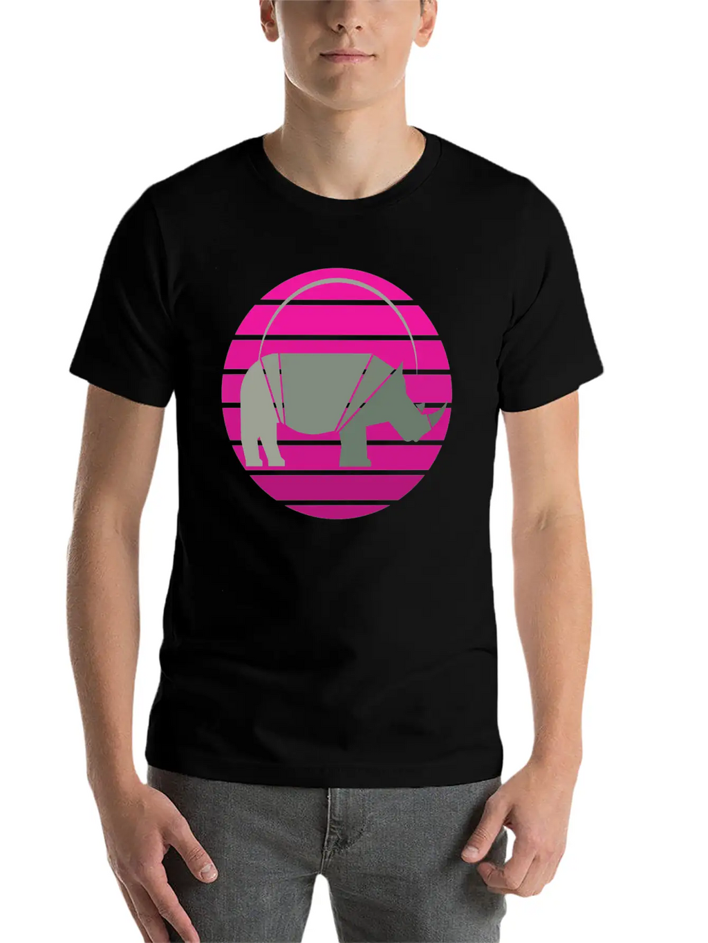 Rhinoceros Sunset Unisex Short Sleeve Soft Cotton T-Shirt – Casual Everyday Wear