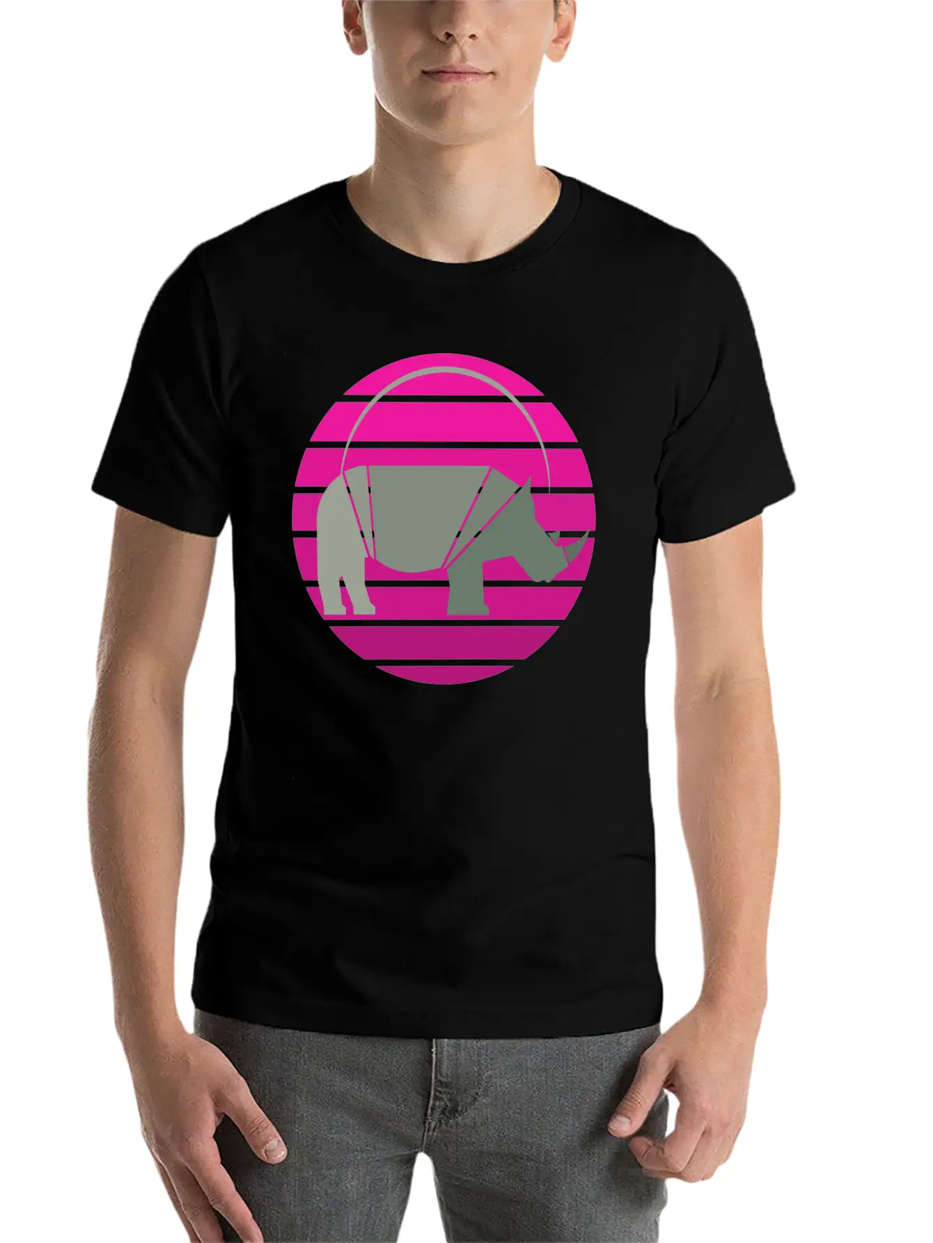 Rhinoceros Sunset Unisex Short Sleeve Soft Cotton T-Shirt – Casual Everyday Wear
