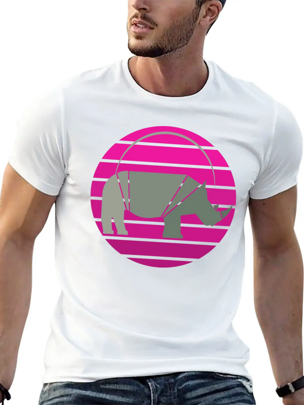 Rhinoceros Sunset Unisex Short Sleeve Soft Cotton T-Shirt – Casual Everyday Wear