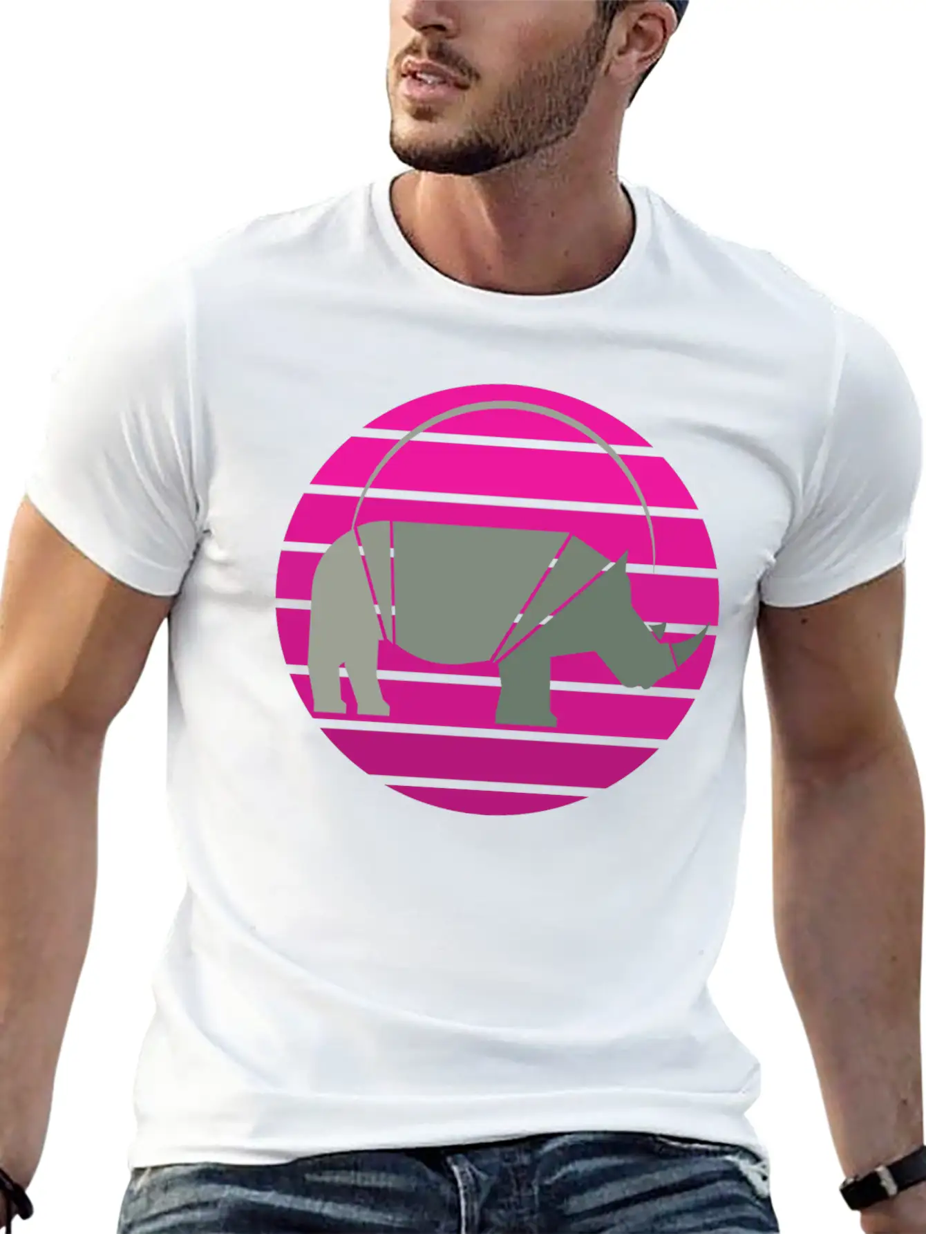 Rhinoceros Sunset Unisex Short Sleeve Soft Cotton T-Shirt – Casual Everyday Wear
