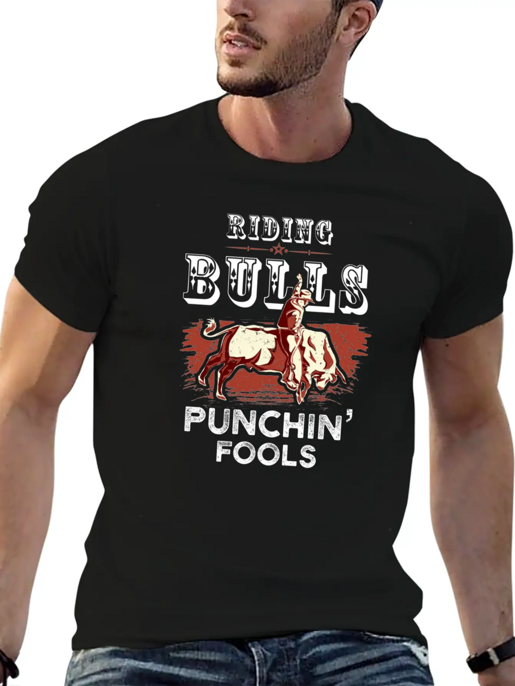 Riding Bulls Punching Fools Funny Bull Rider Rodeo Unisex Casual T-Shirt – Clean Design For Daily Comfort