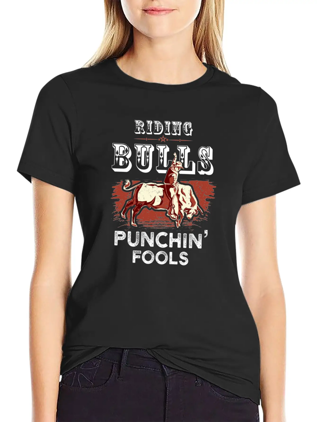 Riding Bulls Punching Fools Funny Bull Rider Rodeo Unisex Casual T-Shirt – Clean Design For Daily Comfort