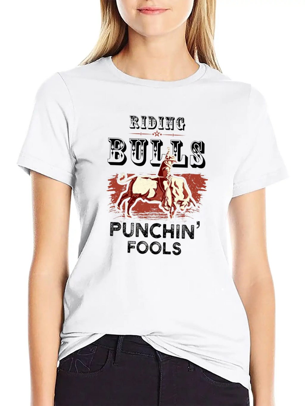 Riding Bulls Punching Fools Funny Bull Rider Rodeo Unisex Casual T-Shirt – Clean Design For Daily Comfort
