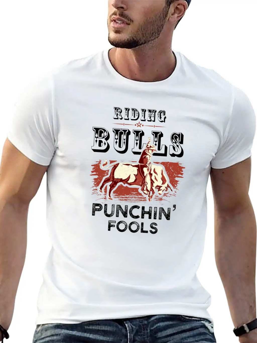 Riding Bulls Punching Fools Funny Bull Rider Rodeo Unisex Casual T-Shirt – Clean Design For Daily Comfort