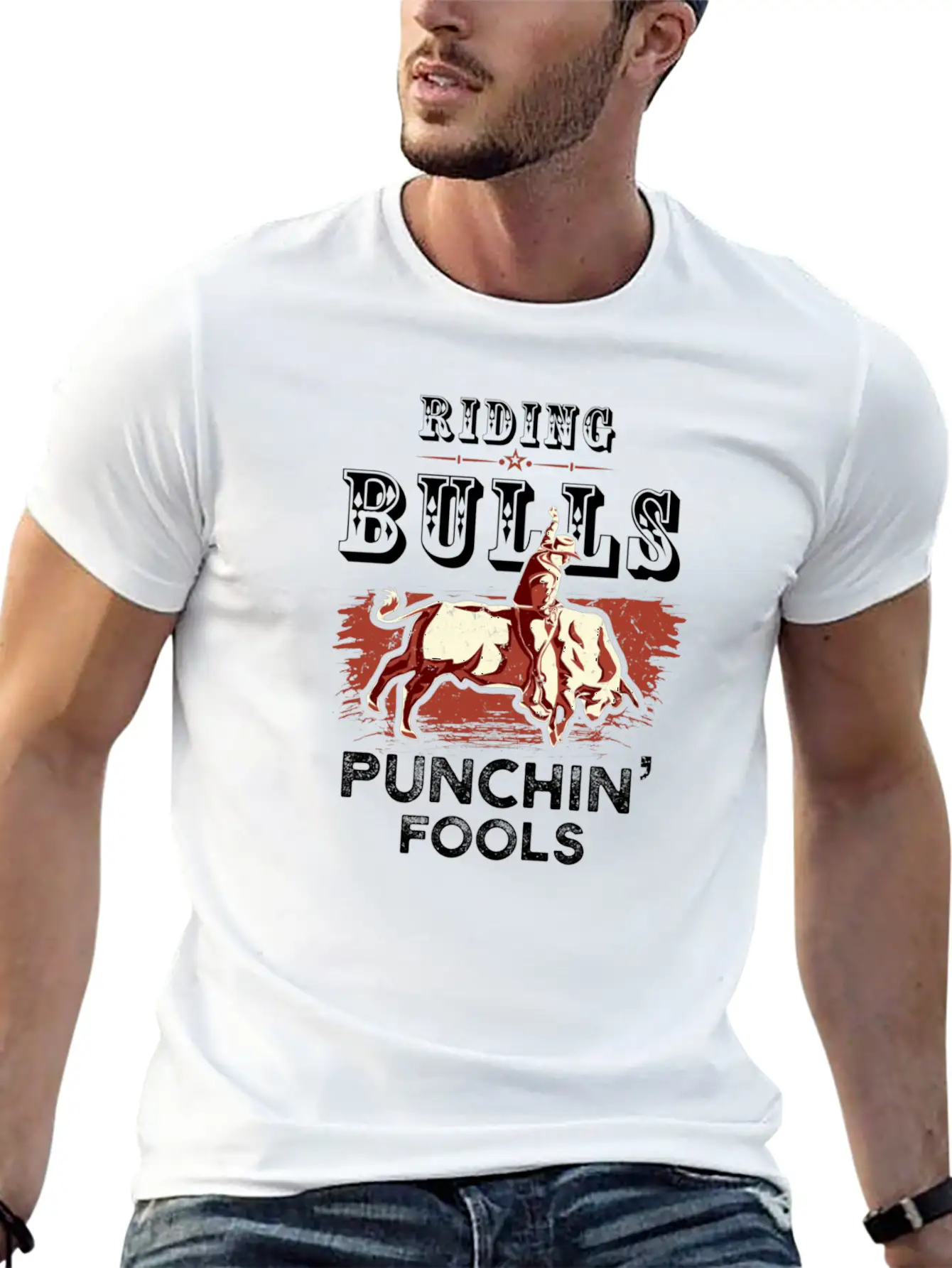 Riding Bulls Punching Fools Funny Bull Rider Rodeo Unisex Casual T-Shirt – Clean Design For Daily Comfort