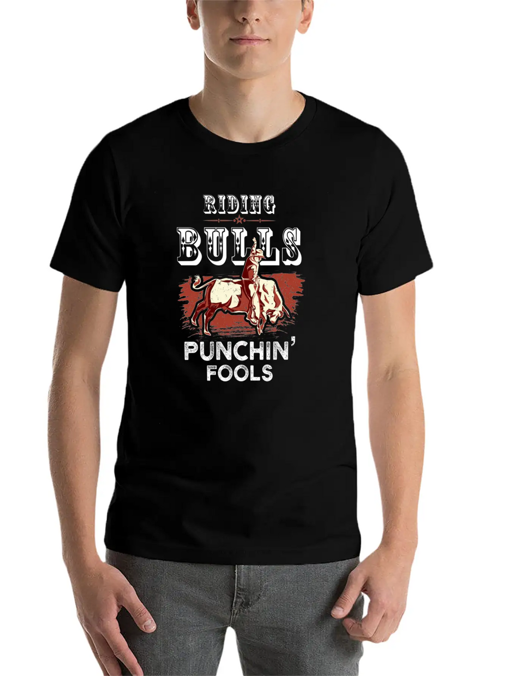 Riding Bulls Punching Fools Funny Bull Rider Rodeo Unisex Casual T-Shirt – Clean Design For Daily Comfort