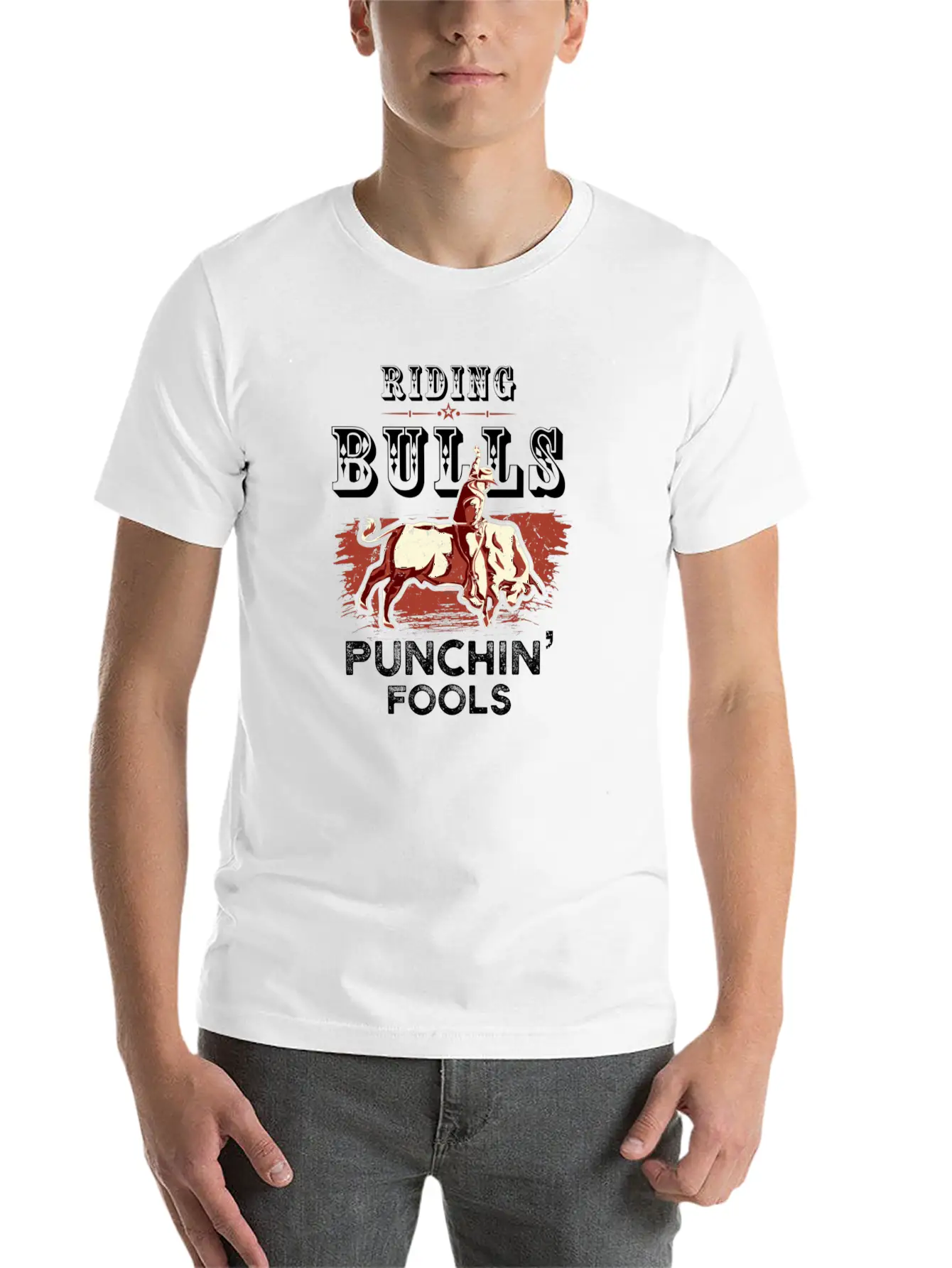 Riding Bulls Punching Fools Funny Bull Rider Rodeo Unisex Casual T-Shirt – Clean Design For Daily Comfort