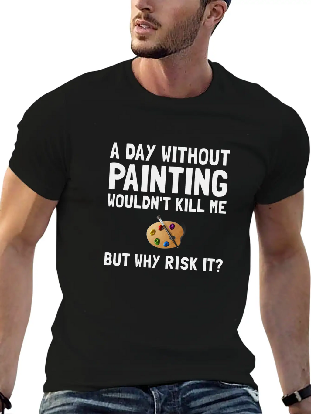 Risk It Painting Funny Breathable Soft Cotton T-Shirt – Timeless Casual Look