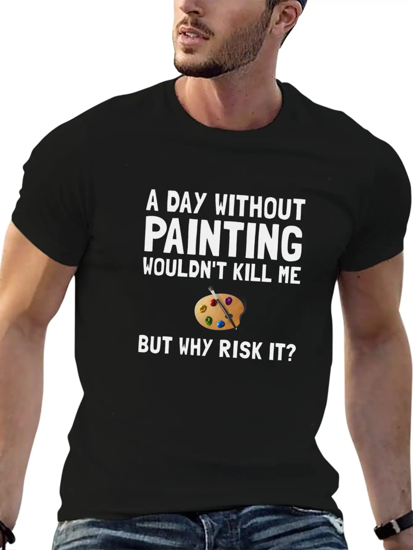 Risk It Painting Funny Breathable Soft Cotton T-Shirt – Timeless Casual Look