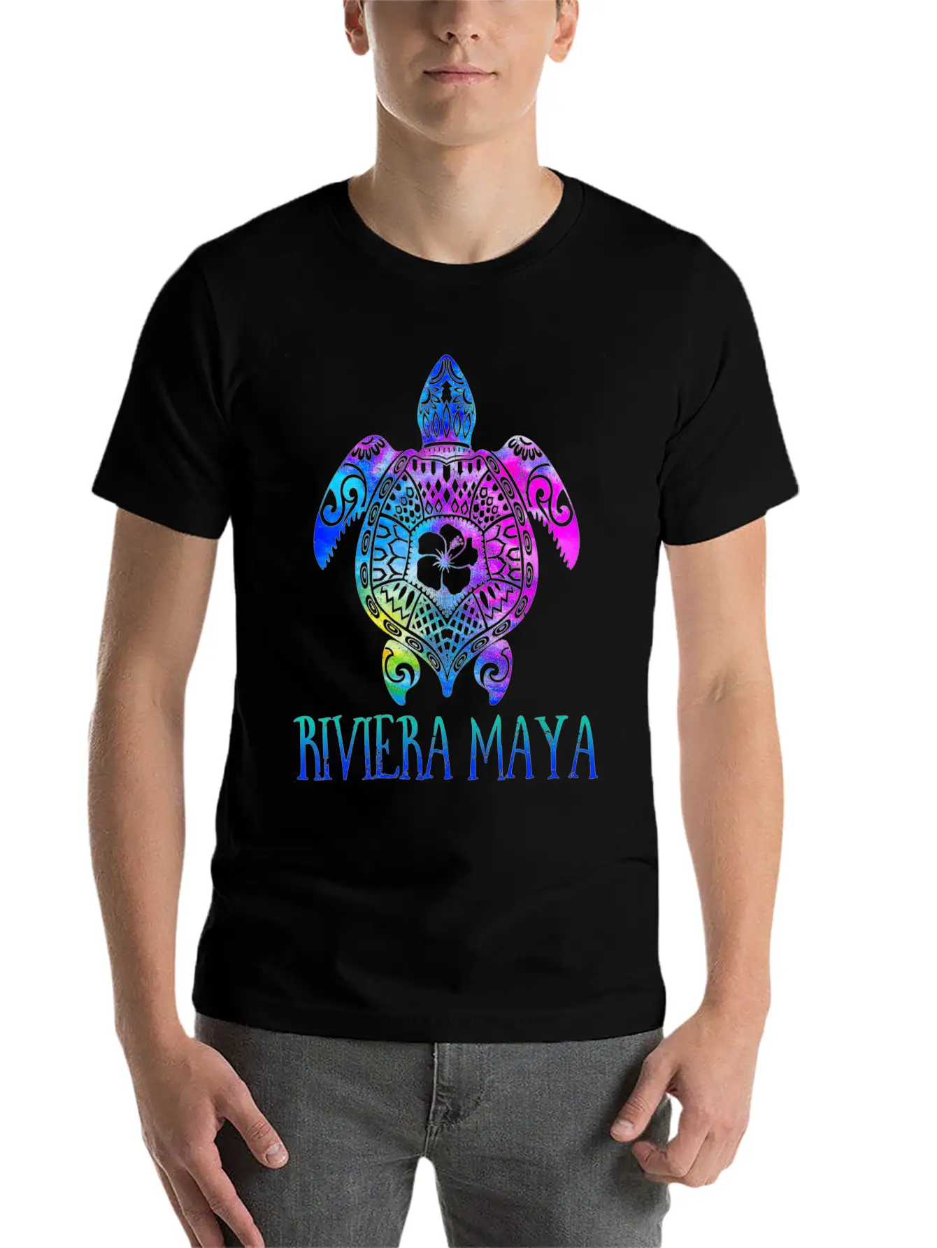 Riviera Maya Meico Tie Dye Sea Turtle Vacation Stylish Everyday T-Shirt – Unisex Basic Cotton Tee