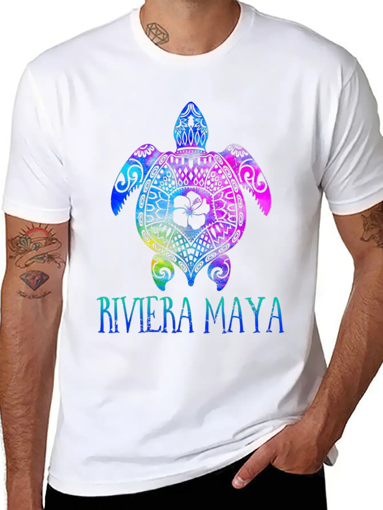 Riviera Maya Meico Tie Dye Sea Turtle Vacation Stylish Everyday T-Shirt – Unisex Basic Cotton Tee