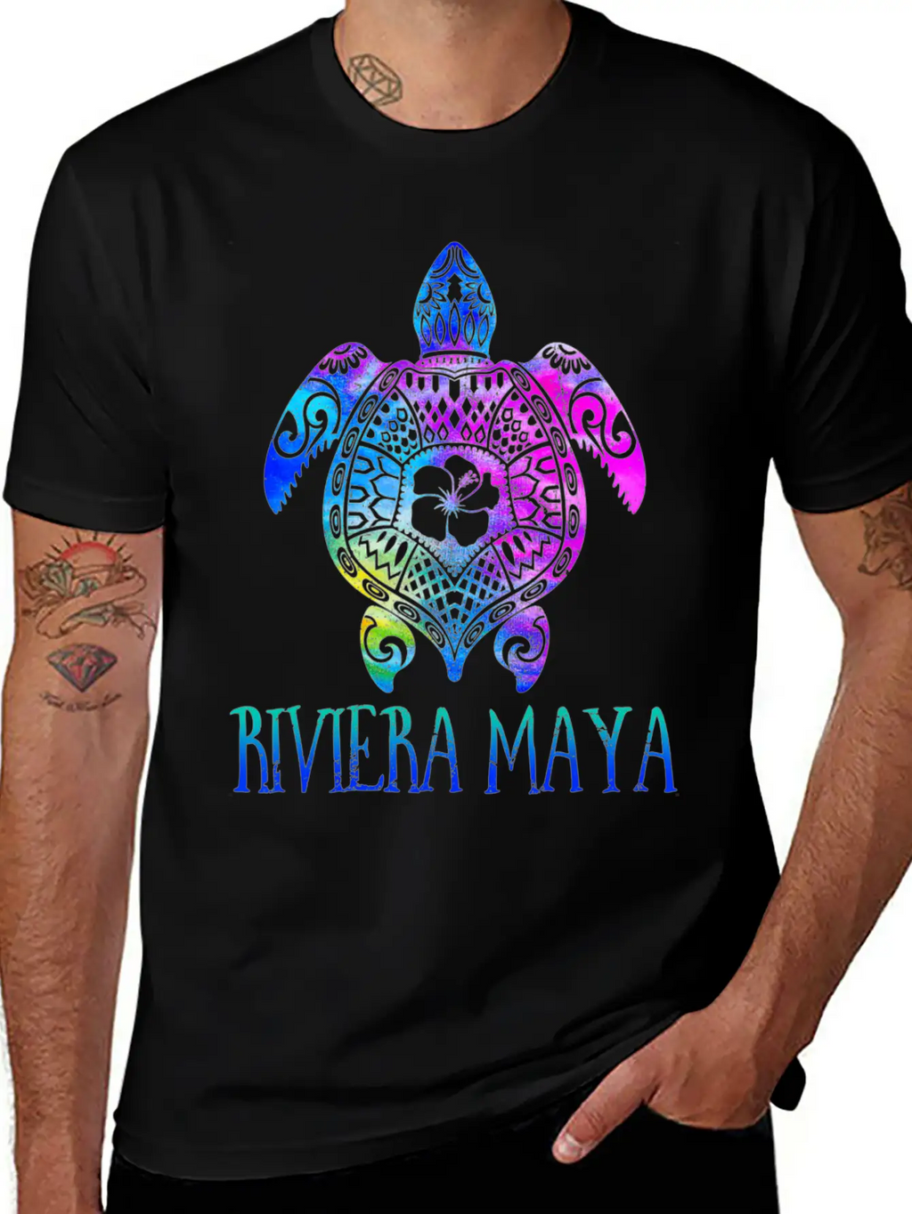 Riviera Maya Meico Tie Dye Sea Turtle Vacation Unisex Short Sleeve Soft Cotton T-Shirt – Casual Everyday Wear