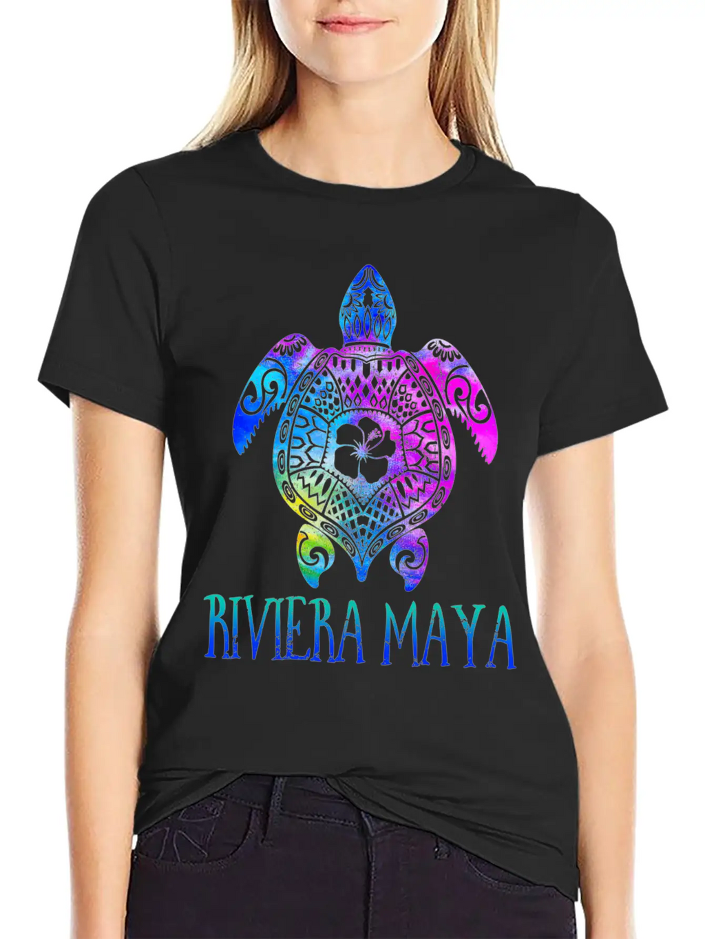 Riviera Maya Meico Tie Dye Sea Turtle Vacation Unisex Short Sleeve Soft Cotton T-Shirt – Casual Everyday Wear