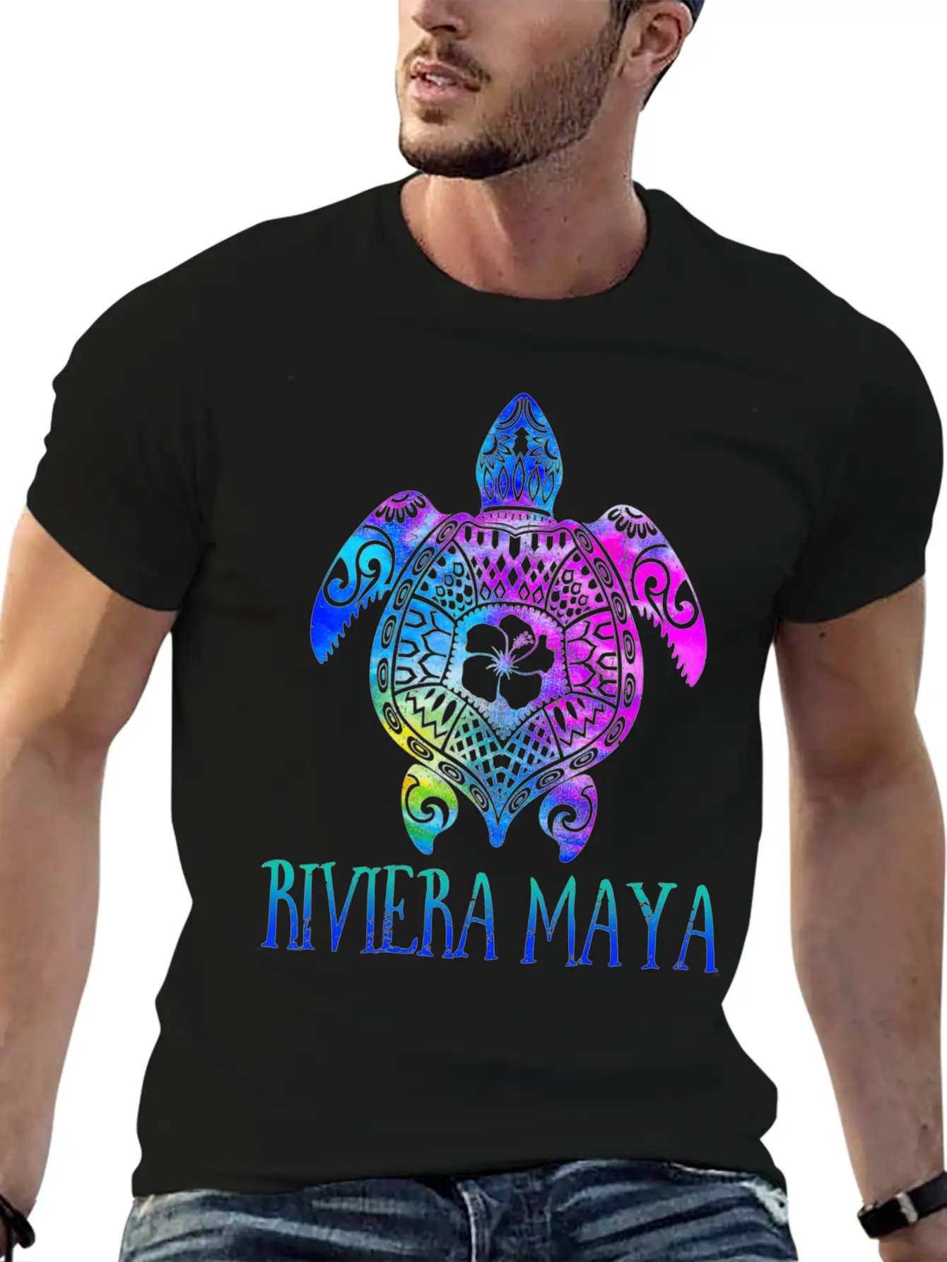 Riviera Maya Meico Tie Dye Sea Turtle Vacation Unisex Short Sleeve Soft Cotton T-Shirt – Casual Everyday Wear