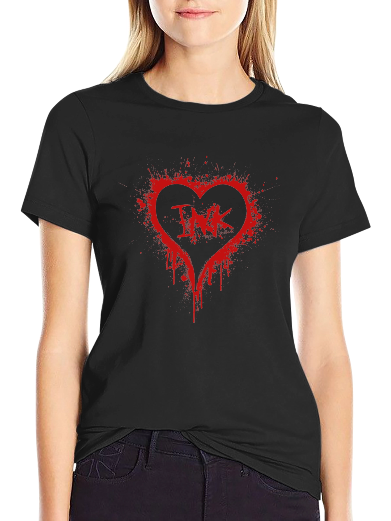 INK Splatter Heart T-Shirt - Black