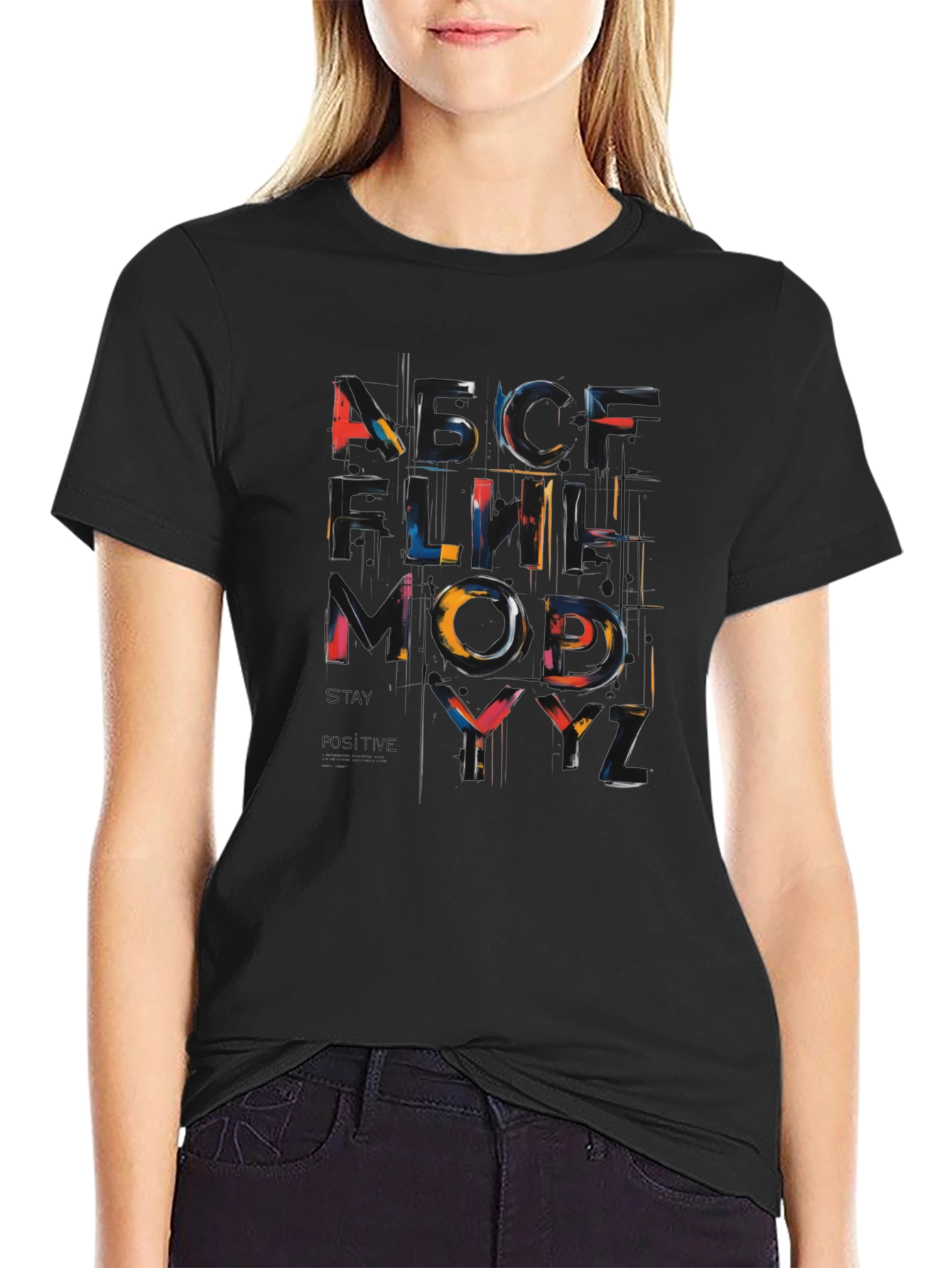 Abstract Alphabet Graphic Black T-Shirt