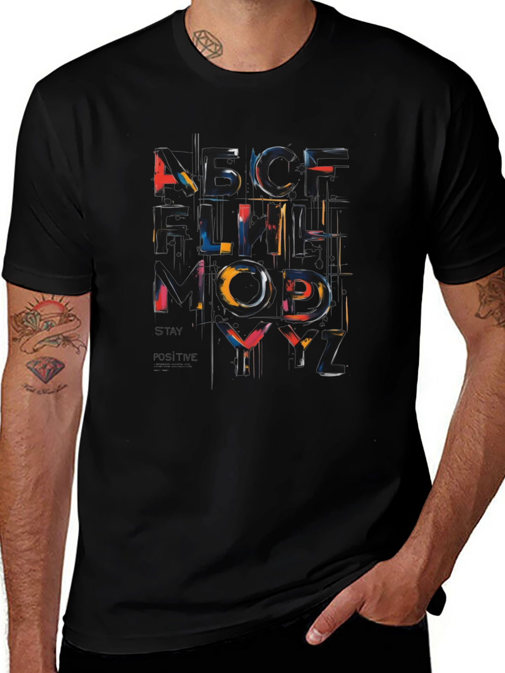 Abstract Alphabet Graphic Black T-Shirt