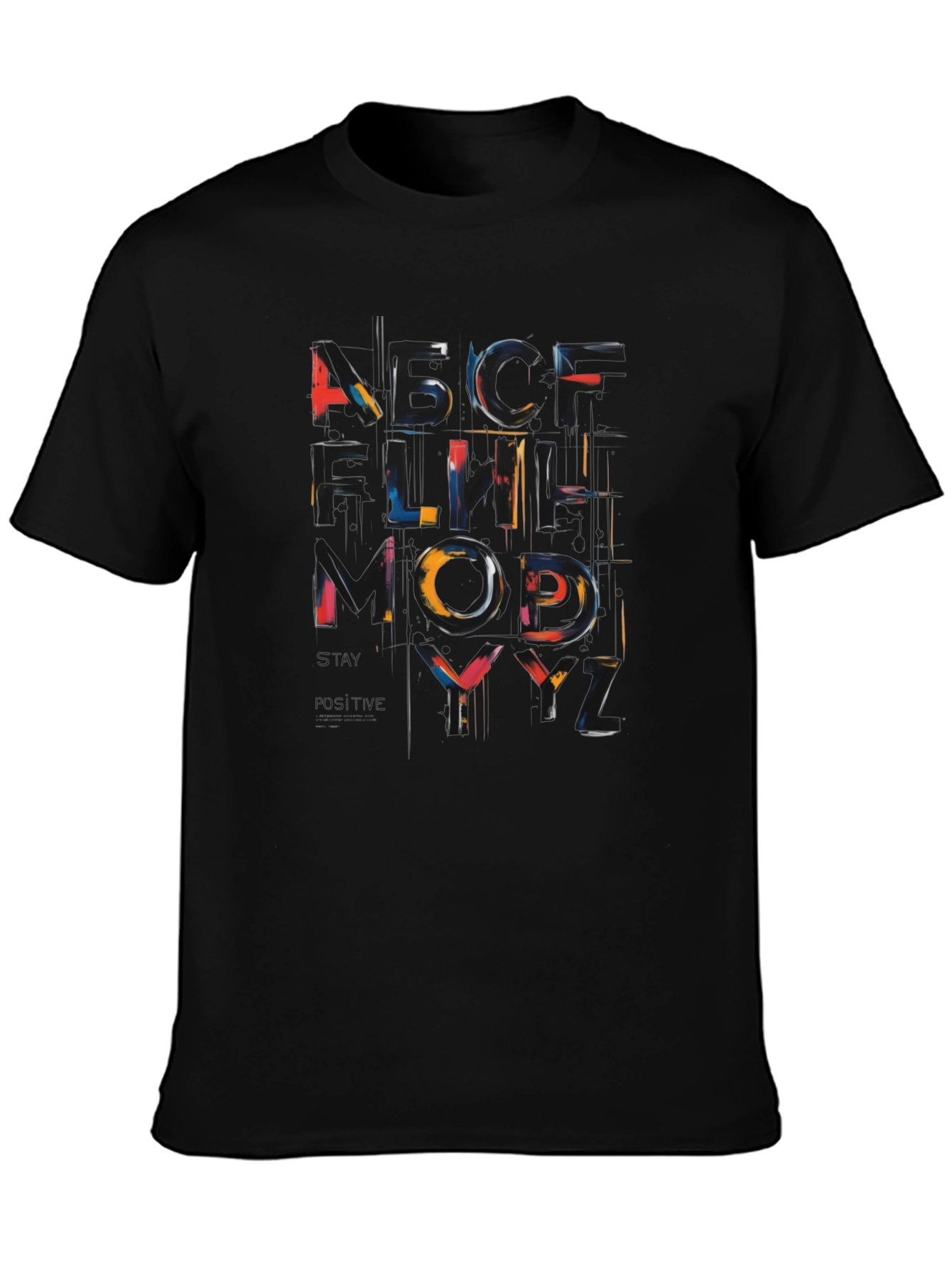 Abstract Alphabet Graphic Black T-Shirt