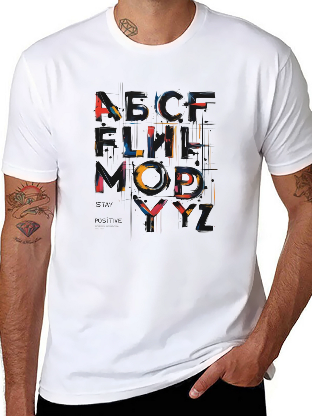 Abstract Alphabet Graphic Black T-Shirt