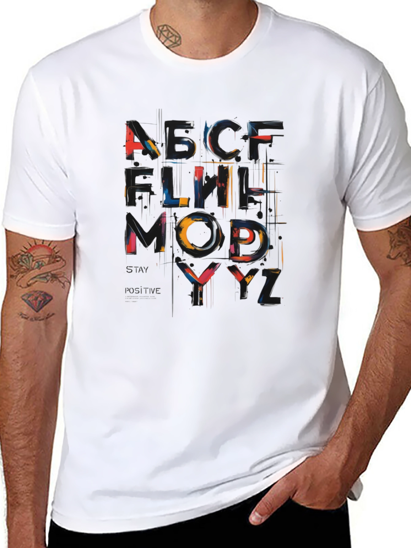 Abstract Alphabet Graphic Black T-Shirt