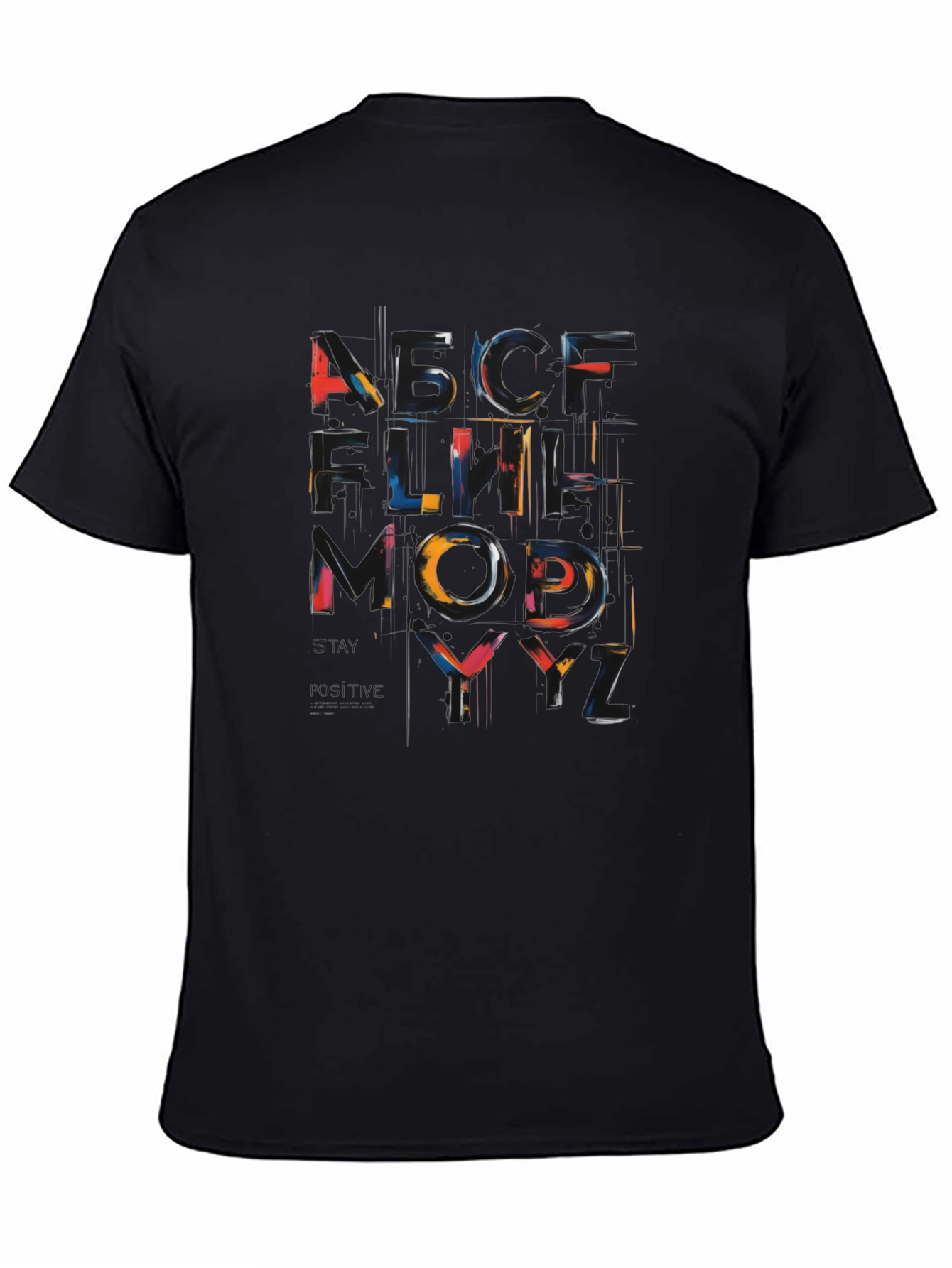 Abstract Alphabet Graphic Black T-Shirt