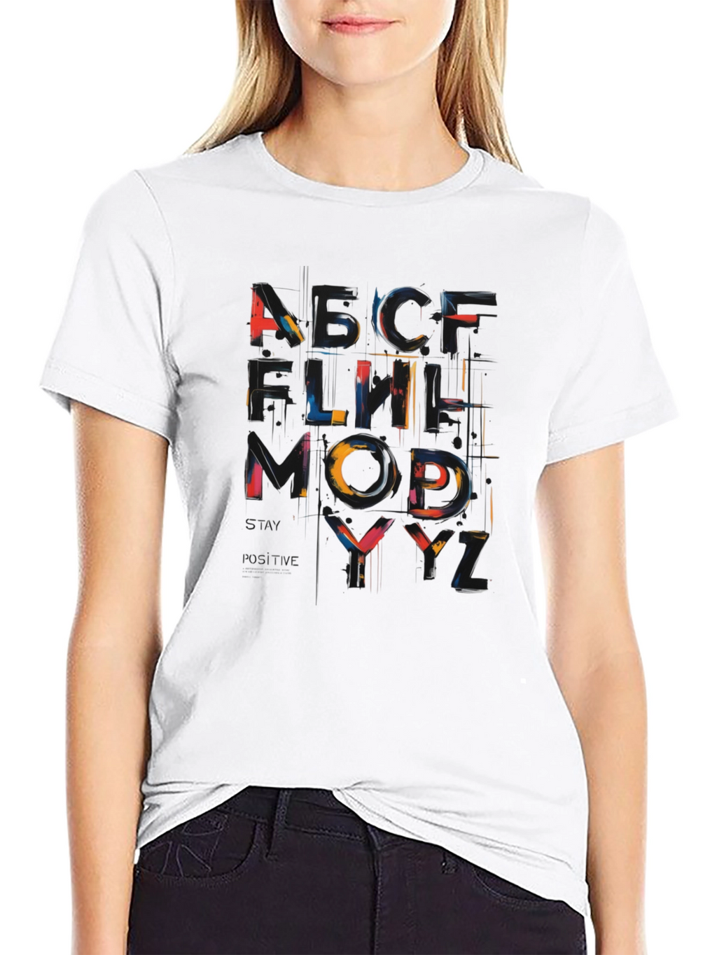 Abstract Alphabet Graphic Black T-Shirt
